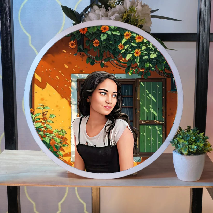 Personalized Wooden Painting Frame - Floral Courtyard Design
