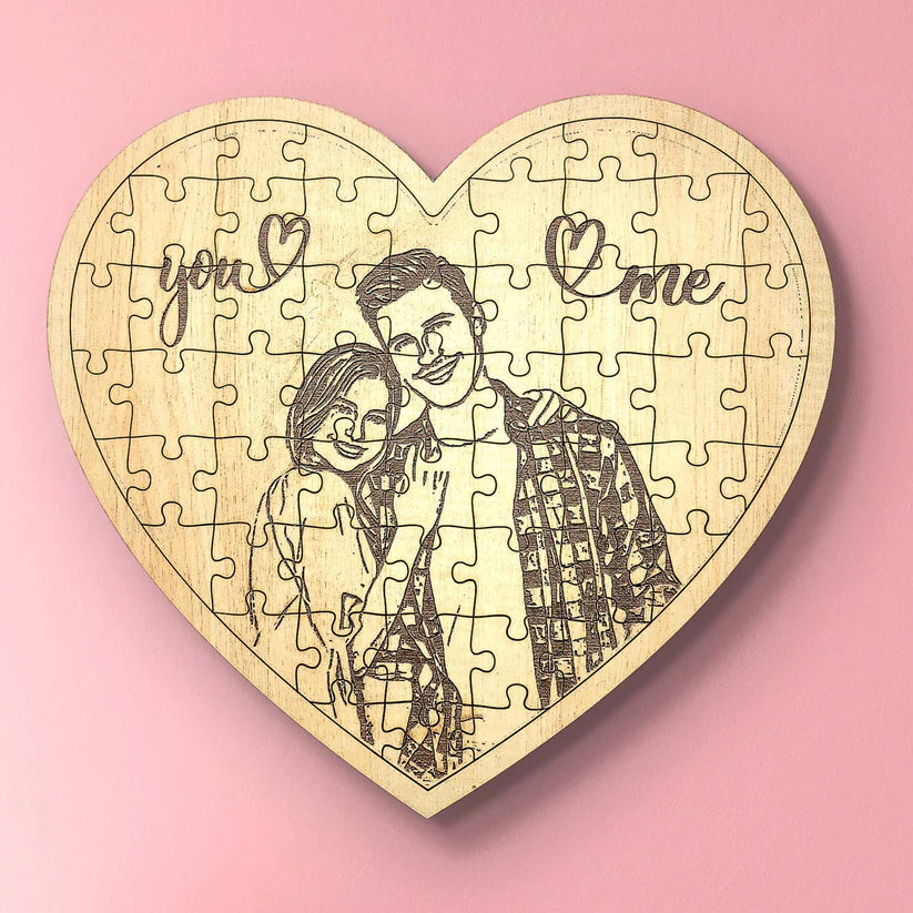 Heart shape Personalized wooden engraved photo frame jigsaw puzzle