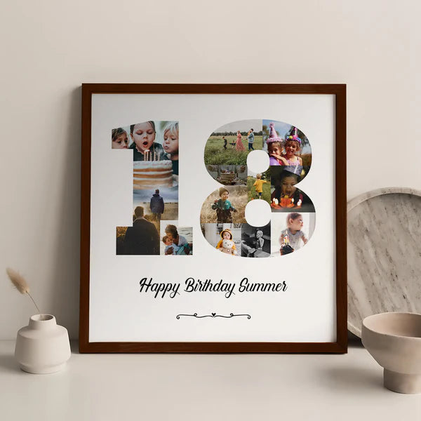 Personalized Age Number photo Collage frame With Message