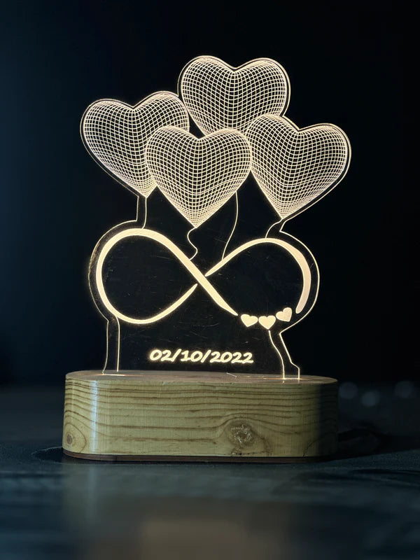 Personalized Name Acrylic LED Illusion Lamp with Hearts