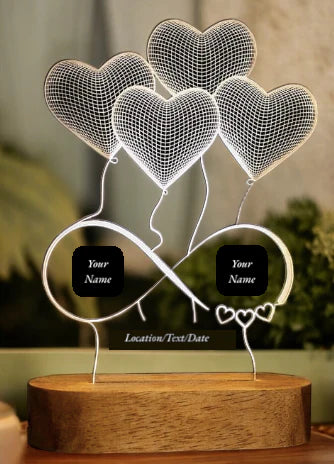Personalized Name Acrylic LED Illusion Lamp with Hearts
