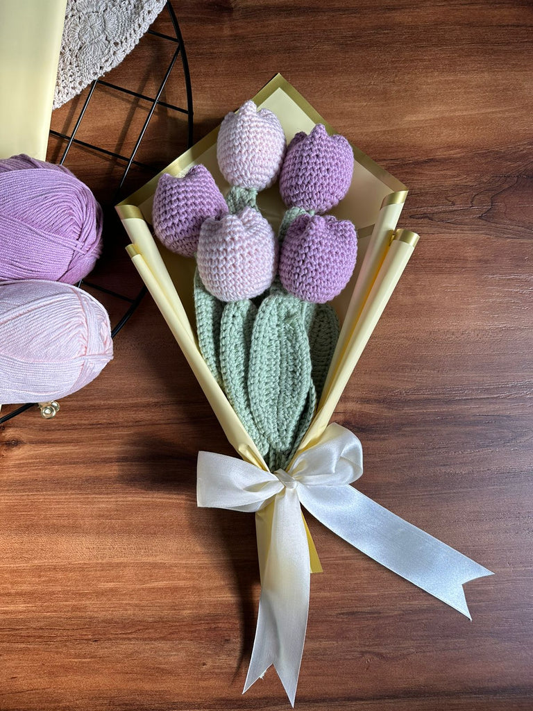 Handmade Crochet Tulip Bouquet – Baby Pink & Lilac