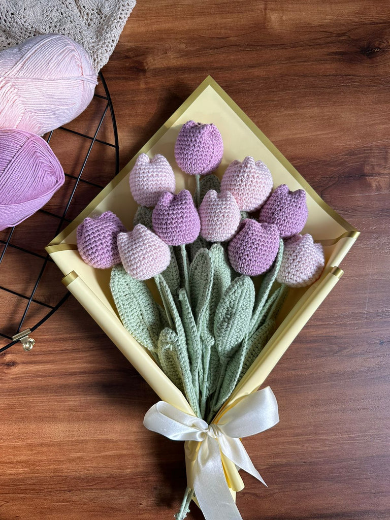 Handmade Crochet Tulip Bouquet – Baby Pink & Lilac