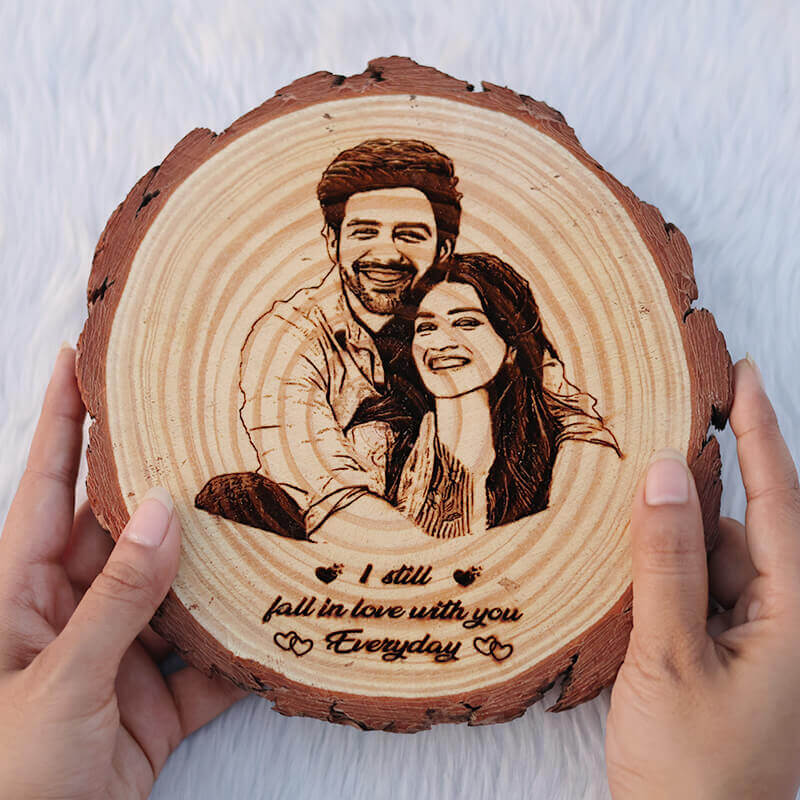 Wooden Slice Engraved photo  frame
