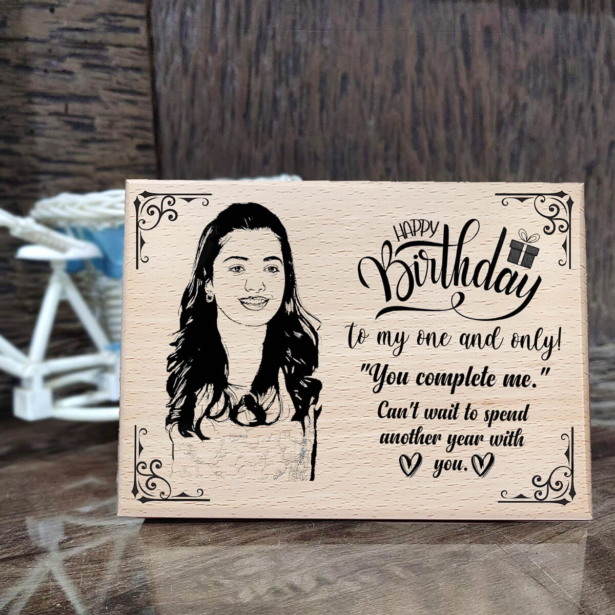 Customized Couple Engraved wooden photo frame (Rectangular shape)
