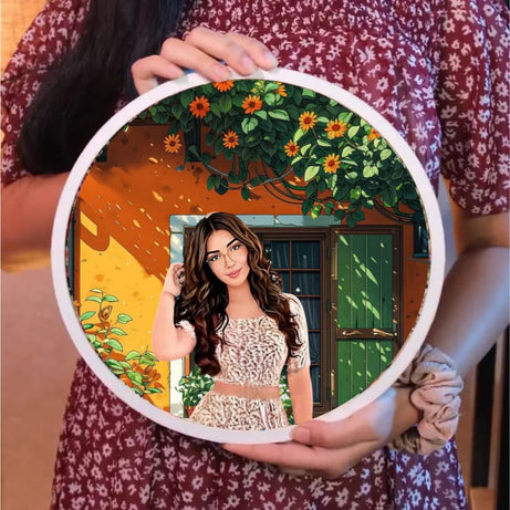 Personalized Wooden Painting Frame - Floral Courtyard Design