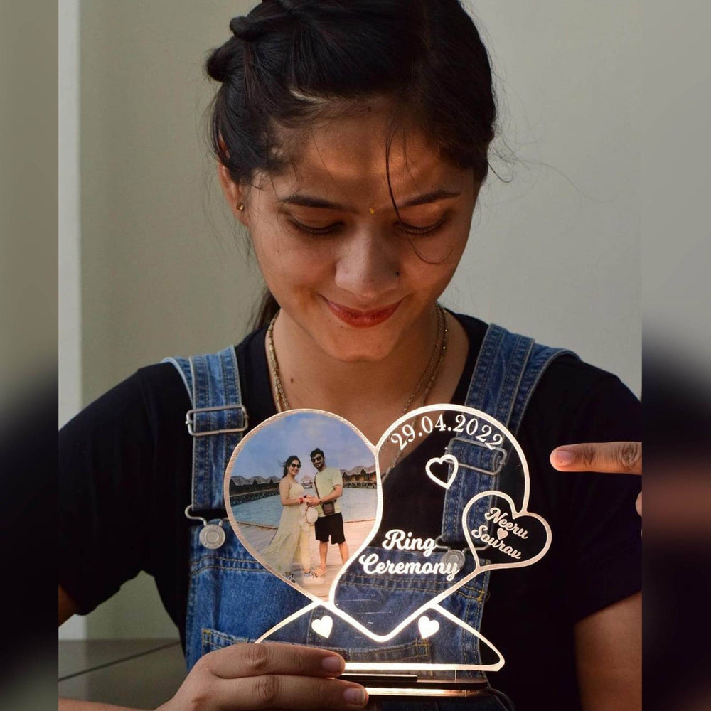 Personalized Heart Shaped Acrylic LED Lamp with Your Photo & Stand