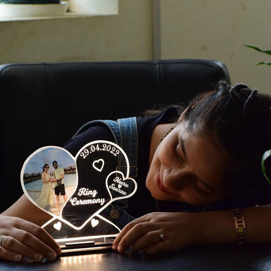 Personalized Heart Shaped Acrylic LED Lamp with Your Photo & Stand