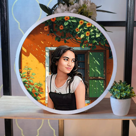 Personalized Wooden Painting Frame - Floral Courtyard Design