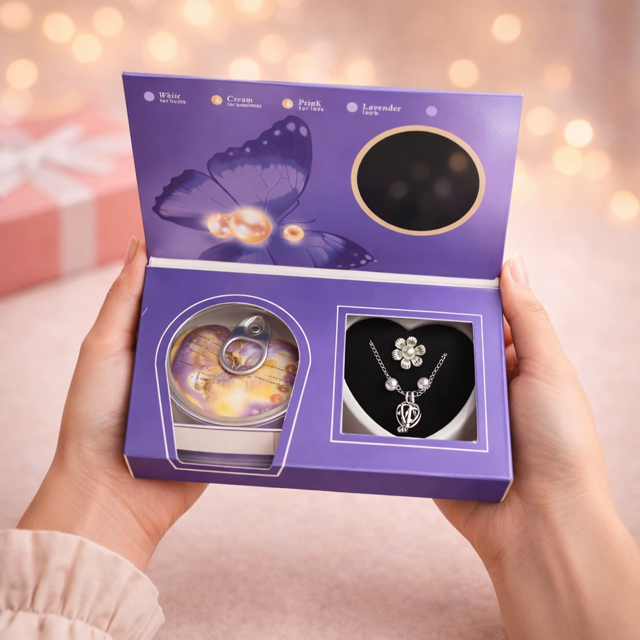 Premium Combo for Her - 6 in 1 Gifts Combo with Wooden engraved frame & Pearl Shell Necklace
