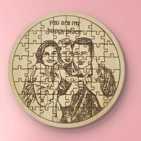 Round Shape Personalized wooden engraved photo frame jigsaw puzzle