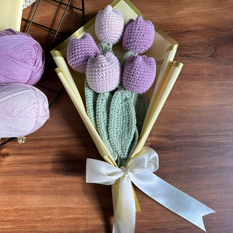 Handmade Crochet Tulip Bouquet  – Baby Pink & Lilac