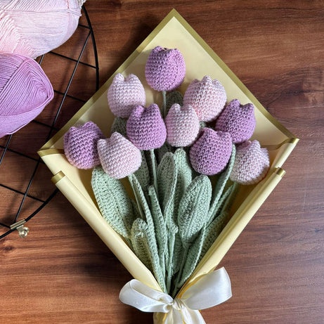 Handmade Crochet Tulip Bouquet  – Baby Pink & Lilac