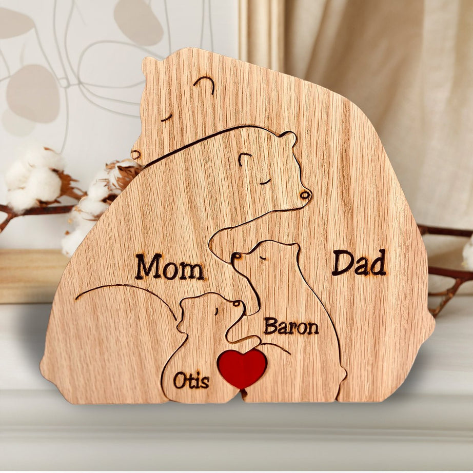 Personalized Wooden Bear Family Puzzle with their names