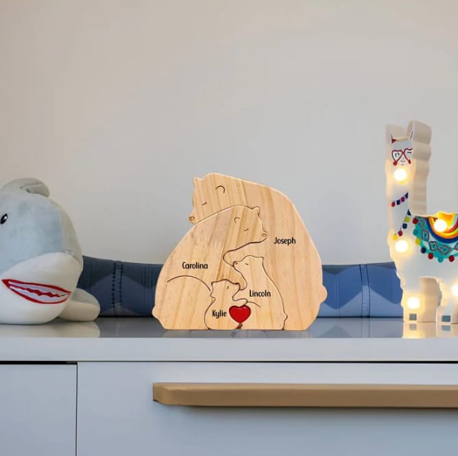 Personalized Wooden Bear Family Puzzle with their names