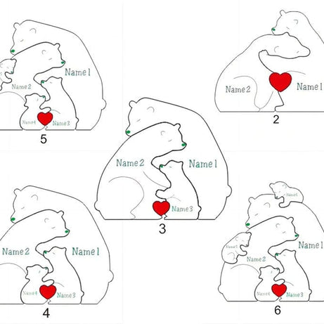 Personalized Wooden Bear Family Puzzle with their names