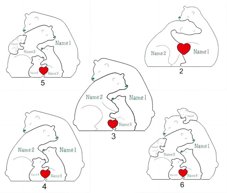 Personalized Wooden Bear Family Puzzle with their names
