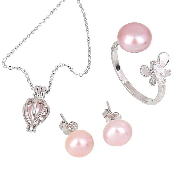 Love Pearl Necklace Gift Set - (Ring, Earring, and Pendant)