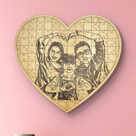 Heart shape Personalized wooden engraved photo frame jigsaw puzzle