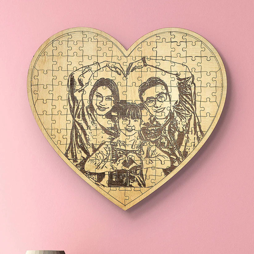 Heart shape Personalized wooden engraved photo frame jigsaw puzzle