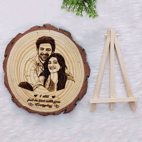 Wooden Slice Engraved photo  frame